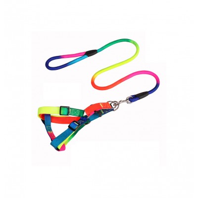 Colorful Rainbow Soft Walking Pet Dog Collar Harness Leash