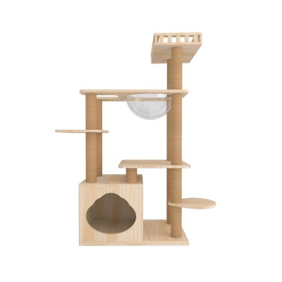 Solid Wood Pet Furniture Wooden Cat Climbing Tree House